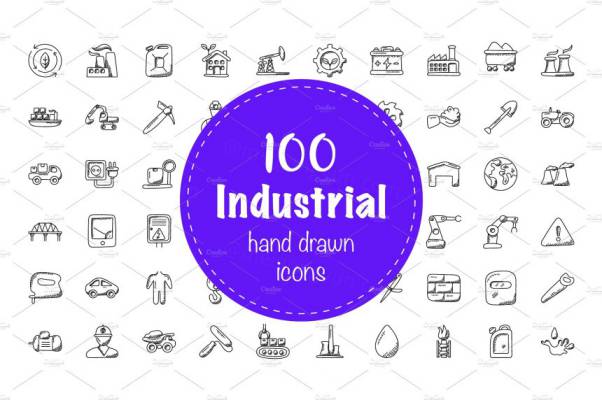 100个工业涂鸦图标 100 Industrial Doodle Icons