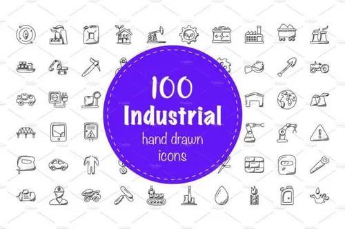 100个工业涂鸦图标 100 Industrial Doodle Icons