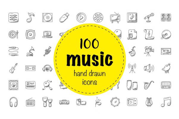手绘音乐元素矢量图标 100 Music Hand Drawn Icons Se