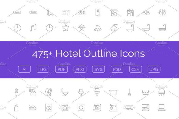 酒店矢量图标素材 475  Hotel Outline Icons