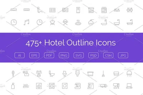 酒店矢量图标素材 475  Hotel Outline Icons