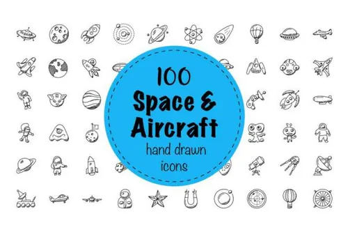 宇宙飞船图标素材 100 Space And Aircrafts Doodle