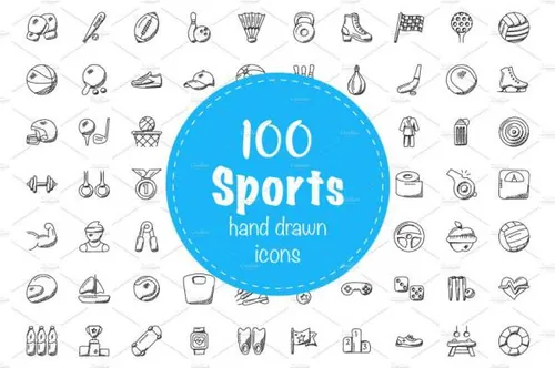 100个体育涂鸦线框图标素材 100 Sports Doodle Icons