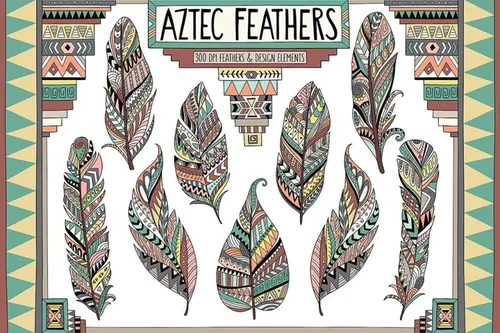 Aztec Tribal Feathers Clipart Set