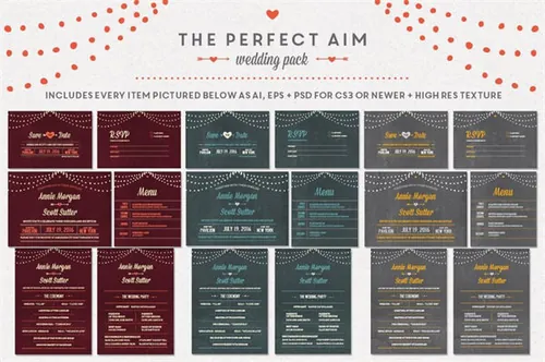 婚礼请柬贺卡卡片设计模板 Perfect-Aim-Wedding-Pack