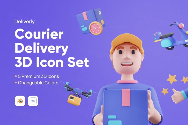 三维渲染卡通物流快递员无人机送货3D插画素材 Deliver
