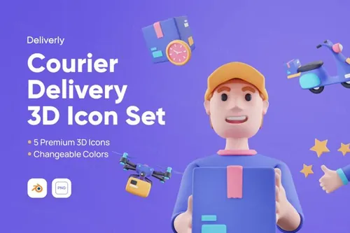 三维渲染卡通物流快递员无人机送货3D插画素材 Deliver