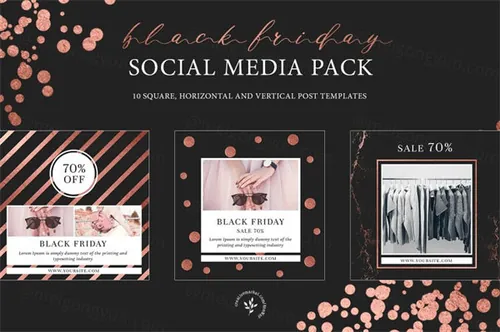 高端黑色星期五sale促销打折banner社交媒体设计模板 Black Friday Social Media Pack