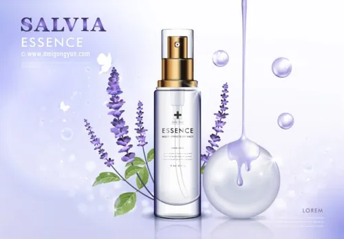 薰衣草化妆品精华广告AI矢量模板 Salvia Cosmetic Ads