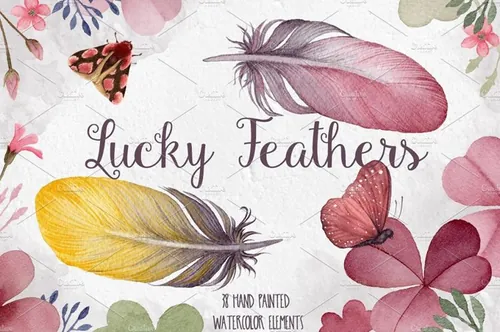 水彩效果花卉素材Watercolor Feather  Cl