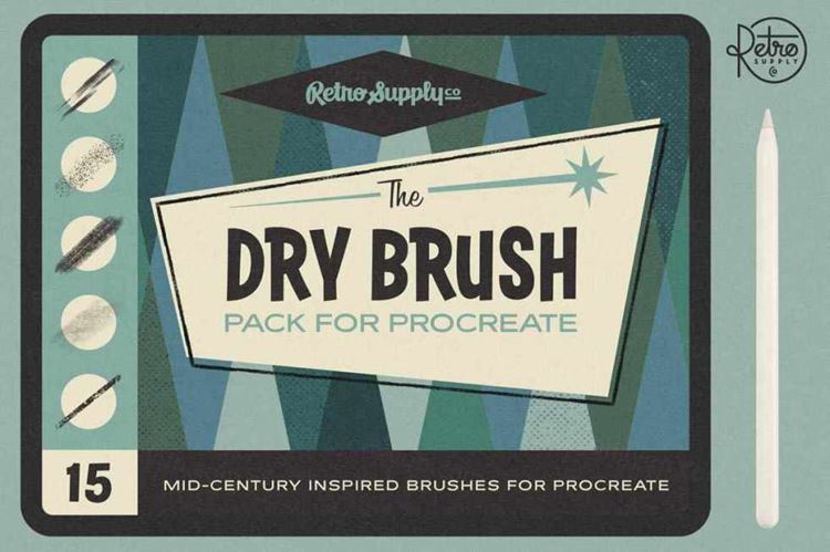 复古水粉画砂砾噪点儿童漫画插画iPad笔刷素材The Dry