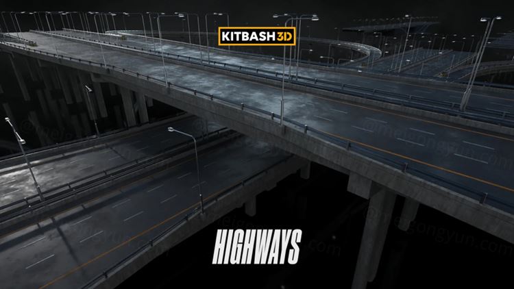 立交桥高速公路街道交通设施广告牌交通标志城市基建3D模型素材