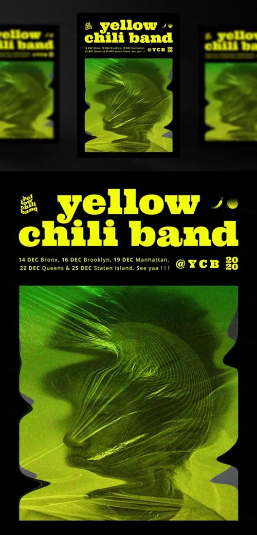 街头潮流抽象欧美标题版式新媒体宣传海报PSD模板 Holographic instagram template