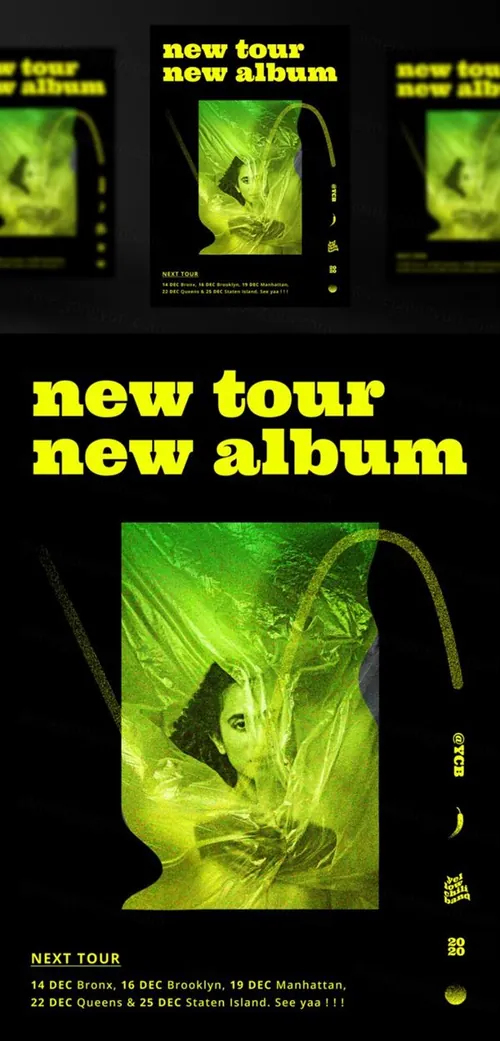 街头潮流抽象欧美标题版式新媒体宣传海报PSD模板 Holographic instagram template