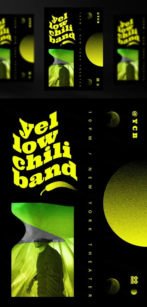 街头潮流抽象欧美标题版式新媒体宣传海报PSD模板 Holographic instagram template