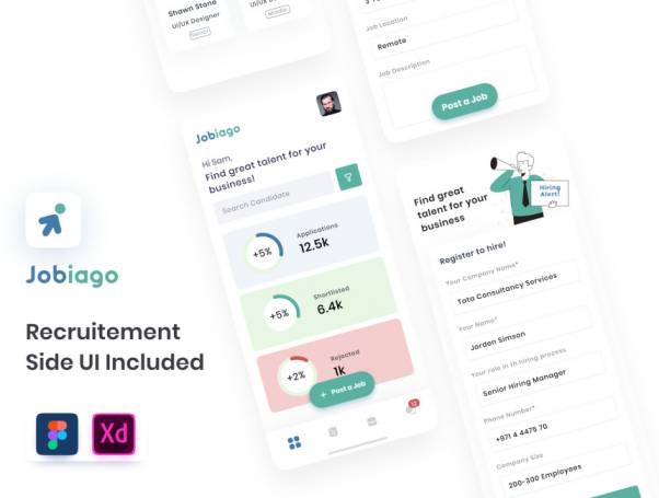 高端求职招牌找工作移动APP界面UI素材 Jobiago - Prem