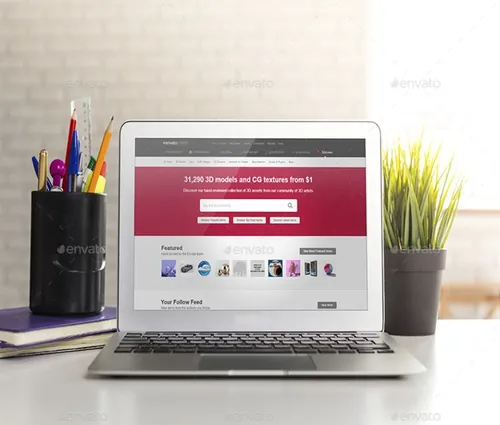 办公场景电脑展示PSD贴图模板Realistic Laptop Mockup