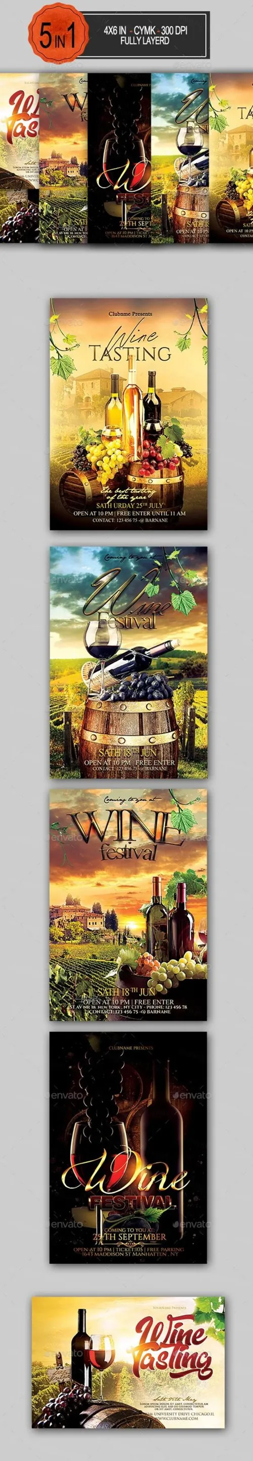 葡萄酒节日活动海报传单设计套装WINE FLYER BUNDLE