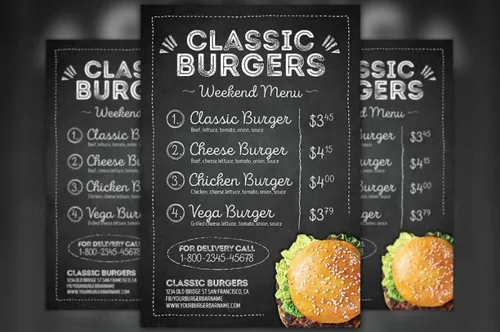 汉堡包菜单传单模板 Hamburger Menu Flyer Template