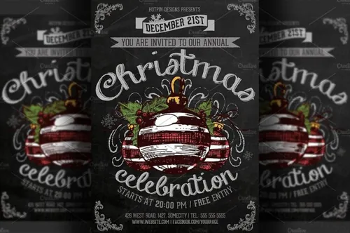 复古圣诞节元素海报设计 Vintage Christmas Event Flyer