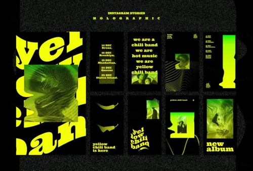 街头潮流抽象欧美标题版式新媒体宣传海报PSD模板 Holographic instagram template