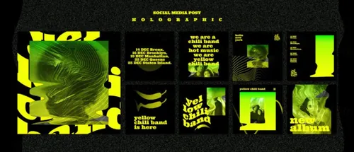 街头潮流抽象欧美标题版式新媒体宣传海报PSD模板 Holographic instagram template