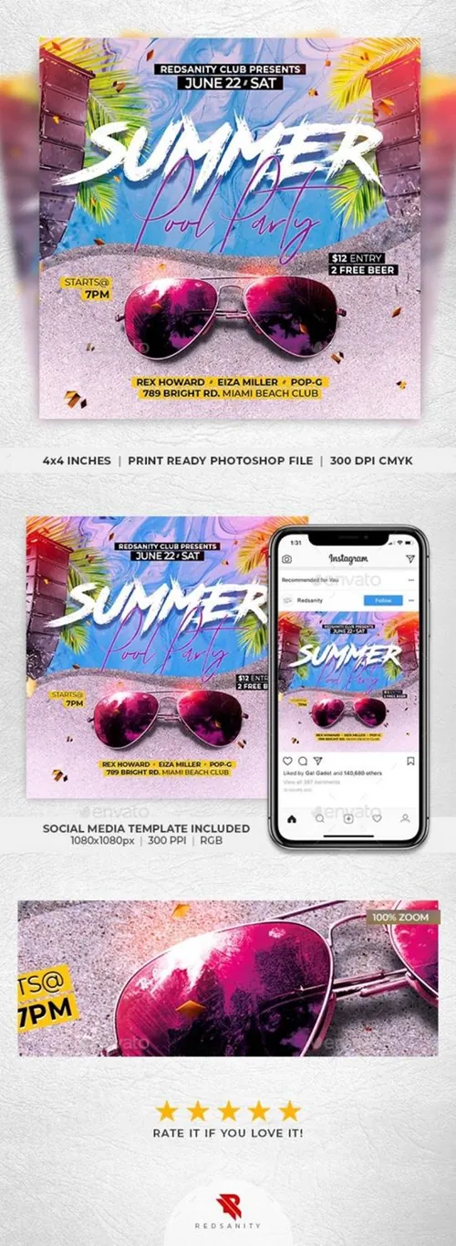 夏季泳池派对传单设计Summer Pool Party Flyer