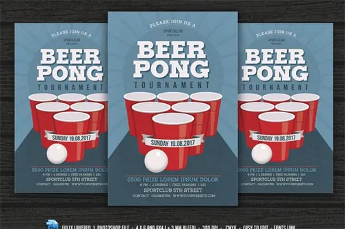 啤酒节个性聚会传单模板 Beer Pong Party Flyer