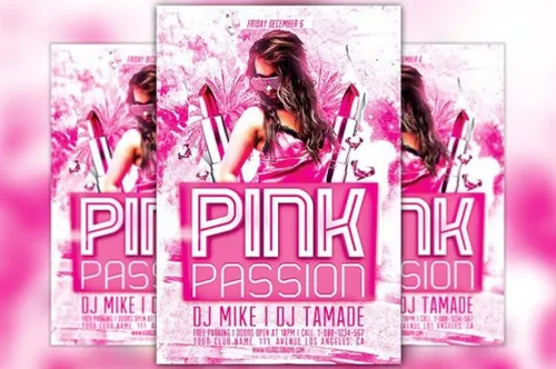 粉色时尚海报背景模板 Pink Passion Party Flyer Template