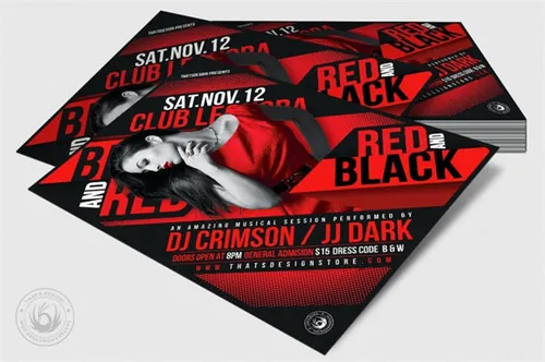 时尚高端震撼的高品质红色黑色配色的宣传单 black-and-red