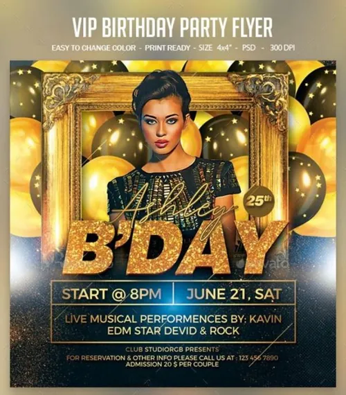 豪华VIP生日派对传单设计模板VIP Birthday Party Flyer