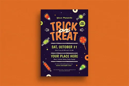 万圣节活动传单模板 Halloween Trick or Treat Event Flyer