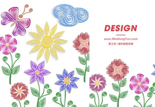 剪纸风矢量蝴蝶花卉插画Butterfly vector il