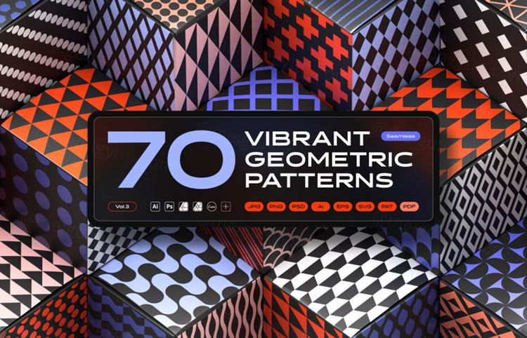 高质量活力四射设计几何无缝拼接抽象图案素材 Vibrant