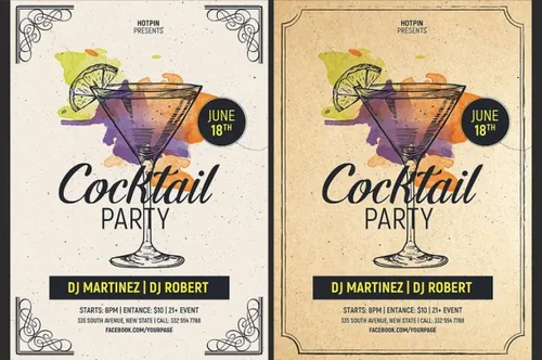 复古鸡尾酒海报设计模板 Cocktail Party Flyer Template