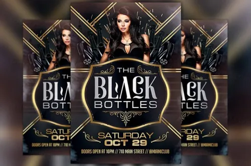 时尚人物派对传单模板 Black Bottles Party Flyer Template