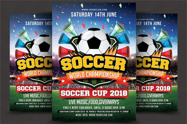 世界足球锦标赛宣传单模板 Soccer World Championship Flyer