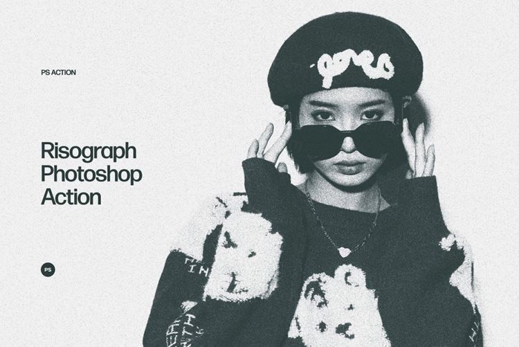 复古做旧艺术喷雾磨砂颗粒老照片效果PS动作素材 Risogr