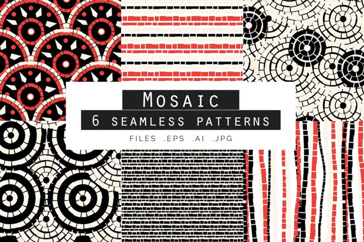 6款马赛克无缝拼接矢量图案素材 Mosaic Seamles