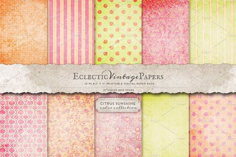 复古纹理图案无缝背景Printable Papers - Citrus Sunshine