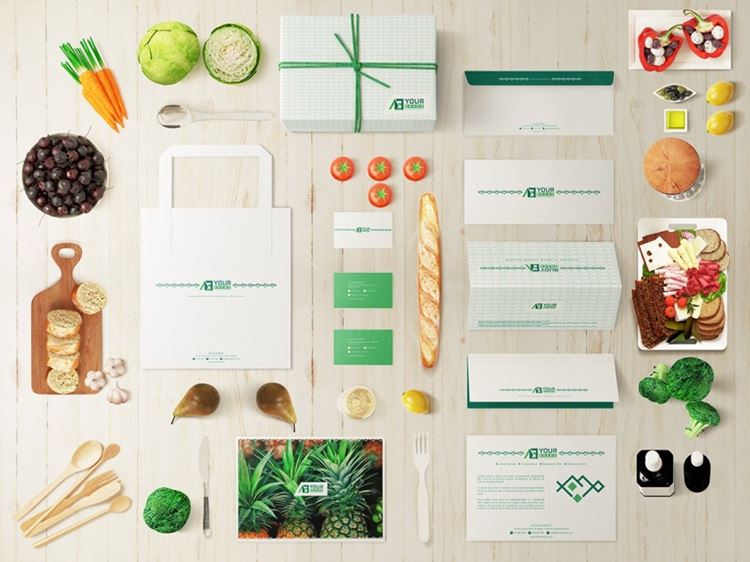 高品质清新优雅食品超市VI提案样机模型 Food Market Identity Branding Mockups