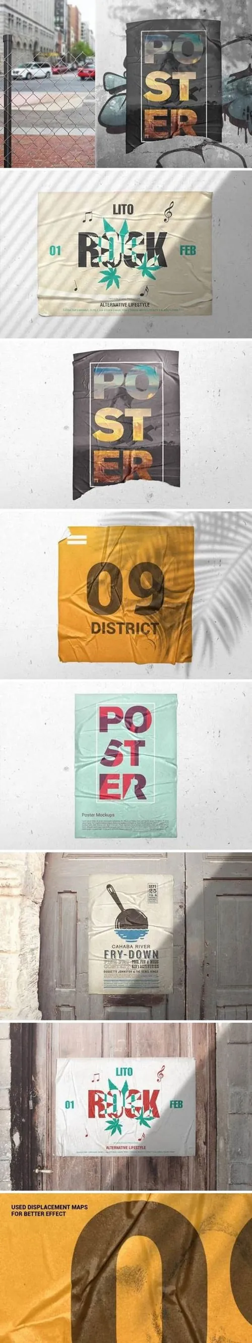 真实的粘贴在墙上的海报设计Poster Glued Effect Mockups