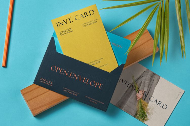 邀请函信封场景品牌VI设计贴图样机模板 Invitation