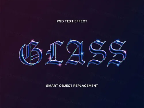 高质量全息镀铬镭射反射彩色弯曲玻璃文字特效PSD模板 Holographic Glass Text Effect