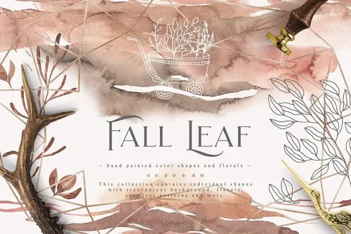 秋天主题手绘水彩装饰元素设计素材  Fall-Leaf-Co