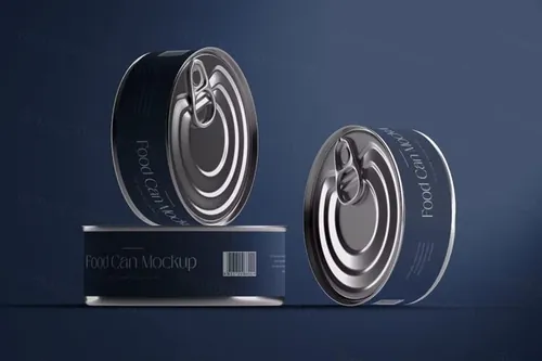 高质量金枪鱼铝制罐头食品包装设计贴图展示样机模板 Food