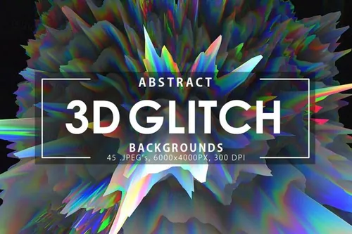 45款抽象三维故障艺术错误彩虹高频纹理背景素材 3D Gli