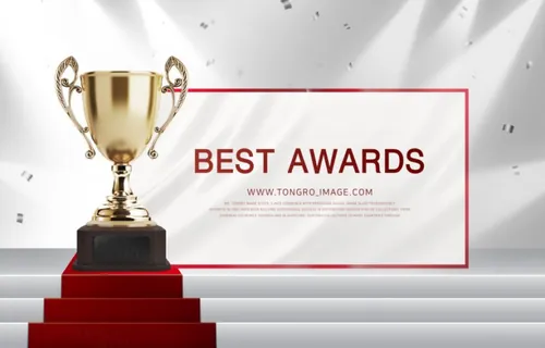 年度品牌奖牌评选颁奖黄金奖杯PSD海报素材 Best Brand Awards