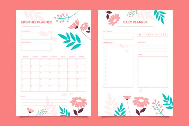 春日清爽简洁风开学计划每日计划日程表预算规划EPS矢量模板素