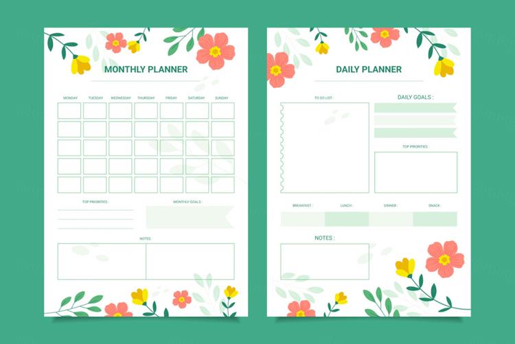 春日清爽简洁风开学计划每日计划日程表预算规划EPS矢量模板素